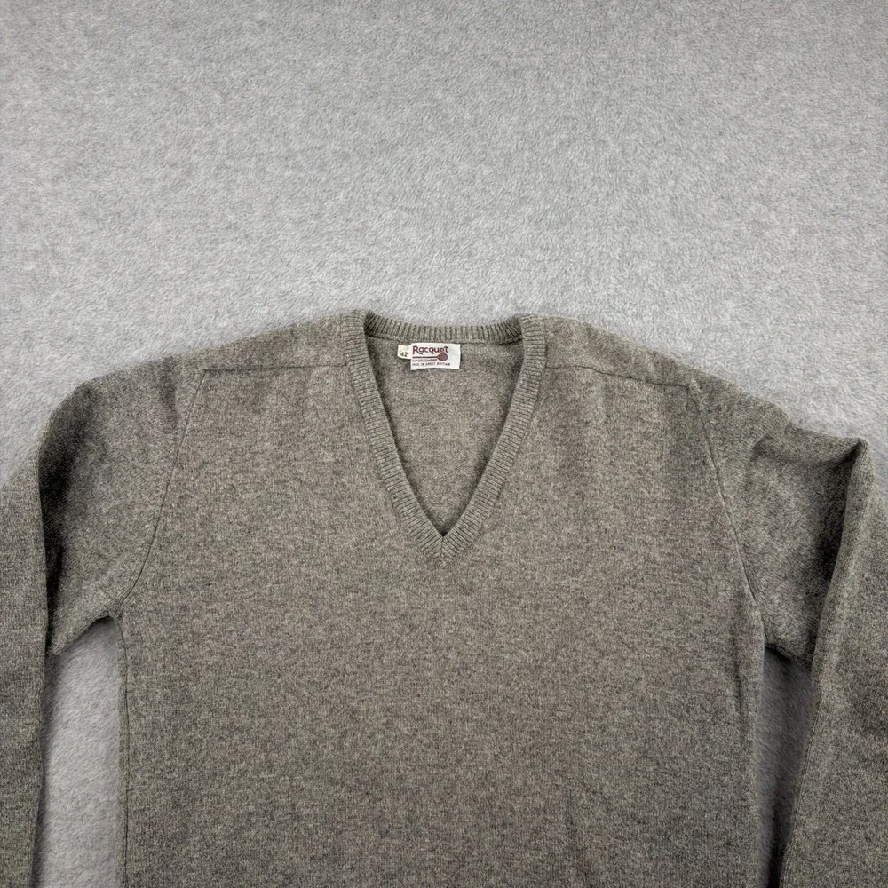Racquet Sportswear Sweater M 42 Mens Gray Lambswool V-Neck Made in Scotland